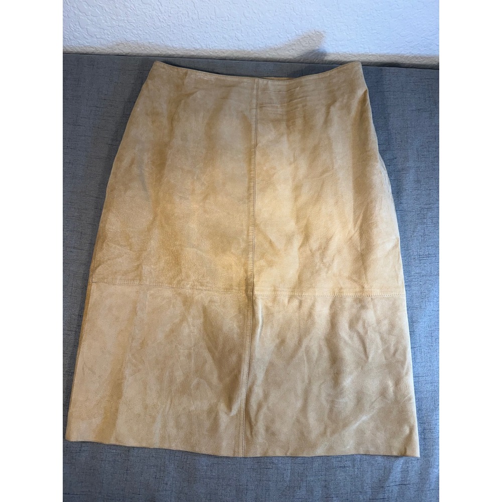 Brooks Brothers 346 Tan Suede Leather Midi Pencil Skirt Size 10 Camel Brown